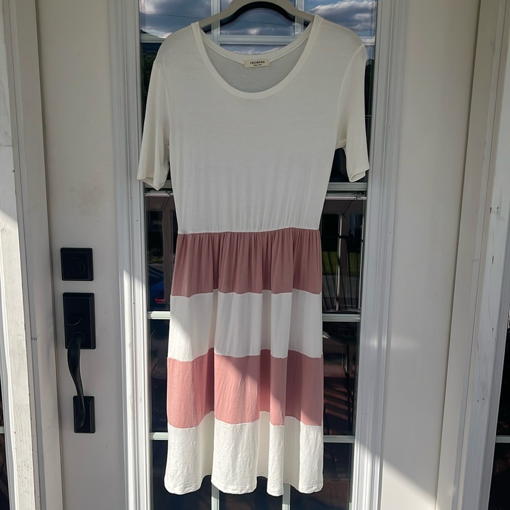 Jessakae Promesa White Pink Striped Short Sleeve Dress Small